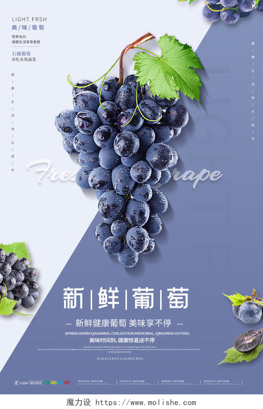 蓝色简约新鲜葡萄葡萄庄园葡萄熟了海报葡萄海报